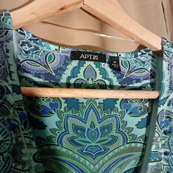 Patterned Cap Sleeve Shirt, teal,turquoise, purple - Picture 2 of 4